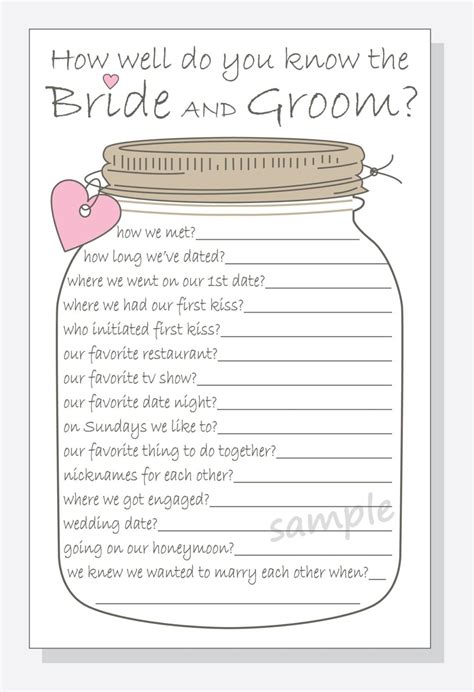 How Well Does The Bride Know The Groom Free Printable